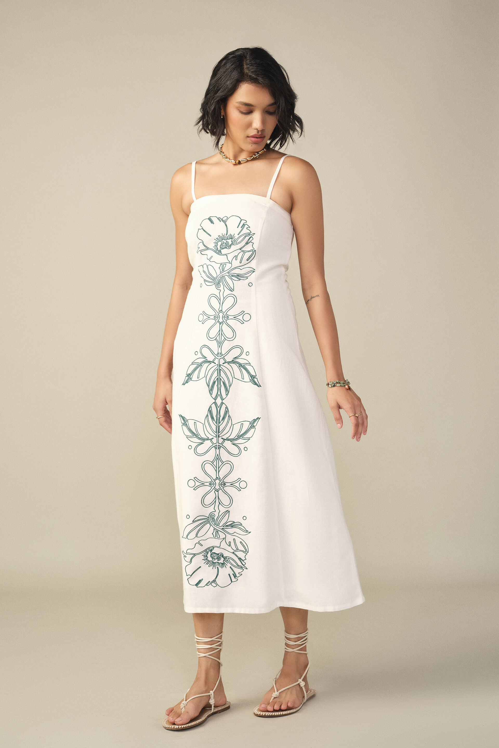 Embroidered Summer Dress in White, White, image 1